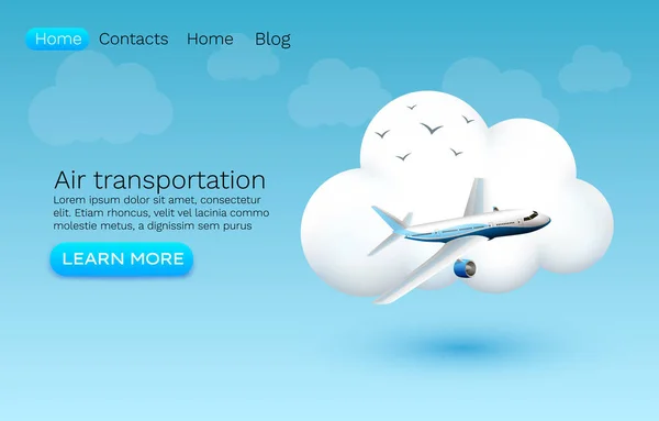 航空輸送バナー、雲のアイコンのWeb看板。ベクトル — ストックベクタ