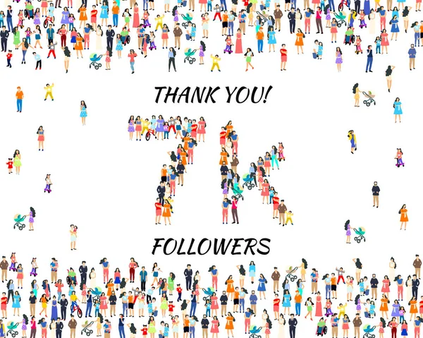 Děkuji vám následovníci národy, 7k online sociální skupina, šťastný prapor slavit, Vektor — Stockový vektor