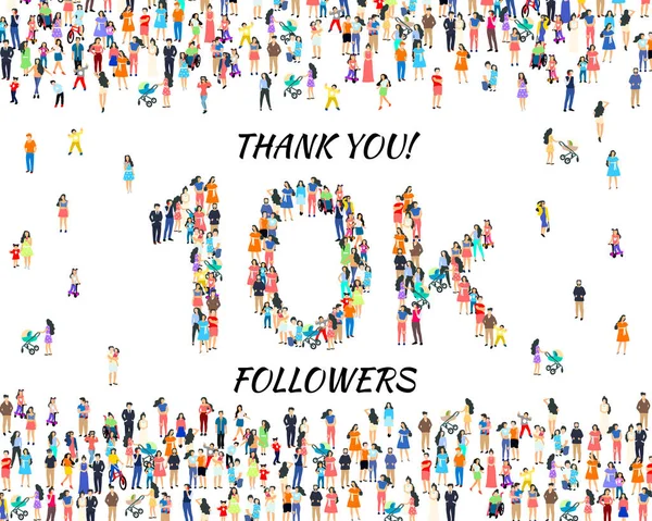 Obrigado seguidores povos, 10k grupo social on-line, feliz banner comemorar, Vector —  Vetores de Stock