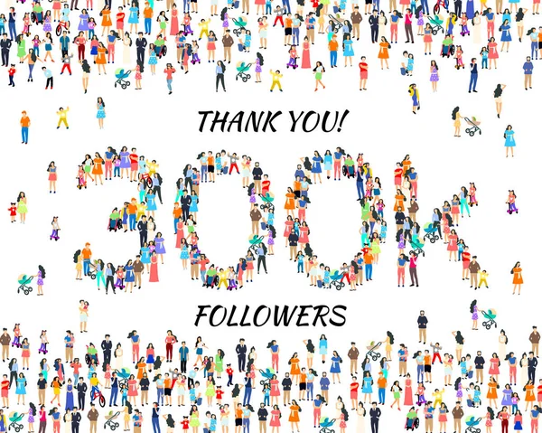 Obrigado seguidores povos, 300k grupo social on-line, feliz banner comemorar, Vector —  Vetores de Stock