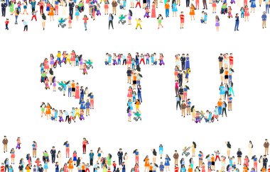 S, T ve U harflerindeki büyük bir grup insan. İnsanlar yazı tipi seti. Vektör