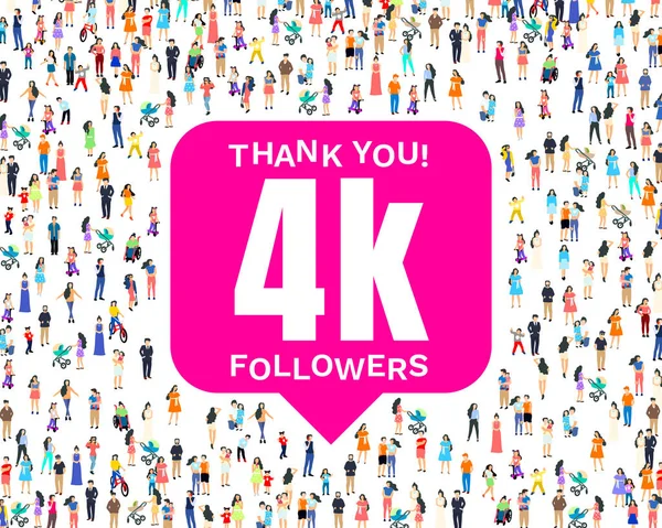 Σας ευχαριστώ followers λαοί, 4k σε απευθείας σύνδεση κοινωνική ομάδα, ευτυχισμένη banner γιορτάσουν, Vector — Διανυσματικό Αρχείο