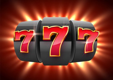 Siyah kumar makinesi büyük ikramiyeyi kazandı. 777 Büyük Kumarhane Konsepti.