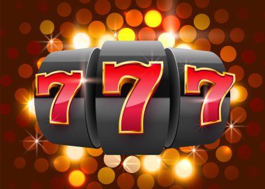 Siyah kumar makinesi büyük ikramiyeyi kazandı. 777 Büyük Kumarhane Konsepti.