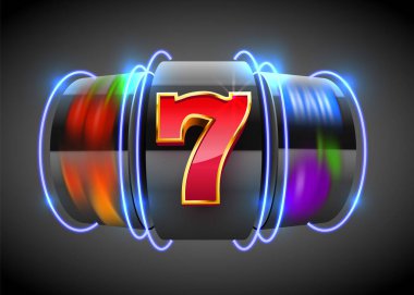 Siyah Neon kumar makinesi büyük ikramiyeyi kazandı. 777 Büyük Kumarhane Konsepti.