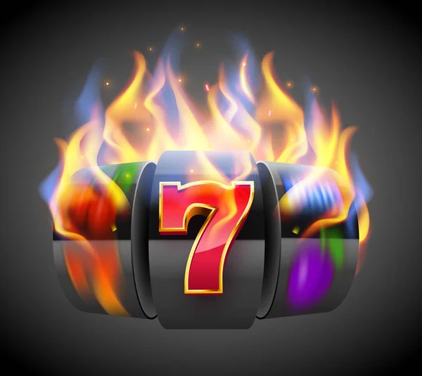 Mesin slot yang terbakar memenangkan jackpot. Konsep Fire Kasino. Hot 777 - Stok Vektor