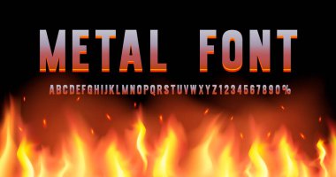 Metal ateş yazı tipi koleksiyonu, harfler ve sayılar sembolü. Vektör