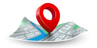 Kırmızı raptiyeli katlanmış haritalar. Vektör illüstrasyonu