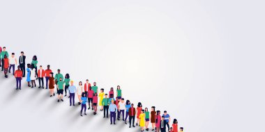 Sırada bekleyen bir grup insan. İnsanlar kalabalık. İş adamları. Vektör illüstrasyonu