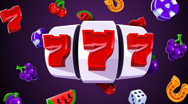 Slot machine wins the jackpot. 777 Big win concept. Casino jackpot. Vector illustration