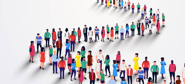 Группа людей стоит в очереди. Люди толпятся. Деловые люди. Векторная иллюстрация