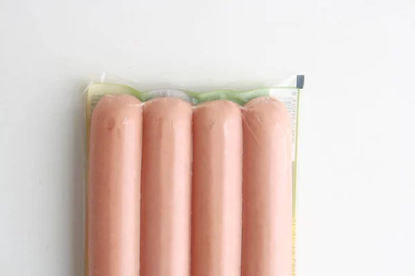 Delicious Sausages Packed Plastic — Stock Photo, Image