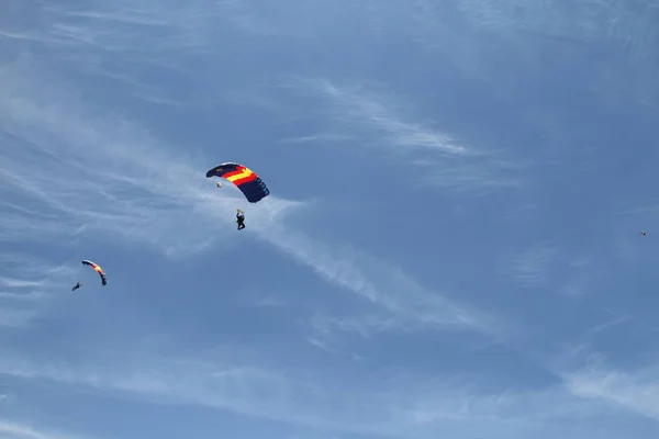 Avila, Spain June 14, 2018, Parachute exhibition of the national police of Spain in the graduation of new police.