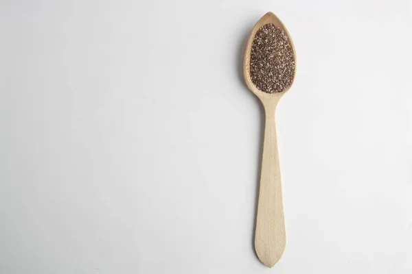 Ξύλινη Κουτάλα Μαύρο Σπόρους Chia — Φωτογραφία Αρχείου