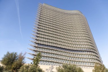 Zaragoza, İspanya 23 Ocak 2019: Zaragoza şehrindeki su kulesi binası