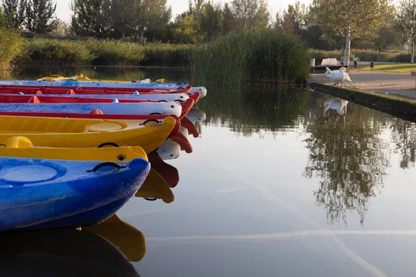 Jetty Pond City Zaragoza Spain Canoes Boats — Stock Photo, Image