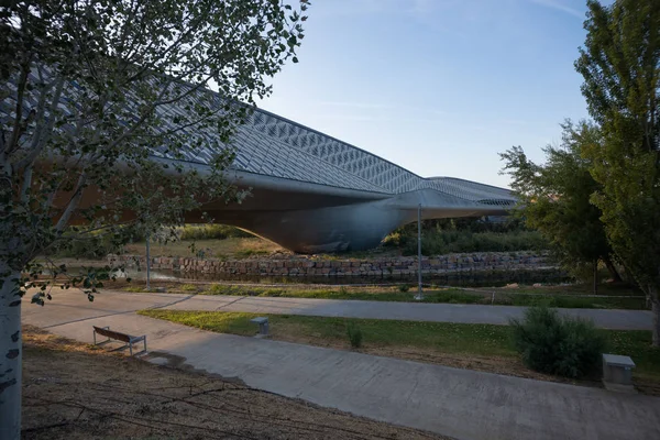 Zaragoza, İspanya 23 Ocak 2019: İspanya 'nın Zaragoza kentindeki Ebro nehri üzerindeki köprü pavyonu