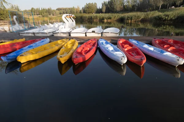 Jetty Pond City Zaragoza Spain Canoes Boats — Stock Photo, Image
