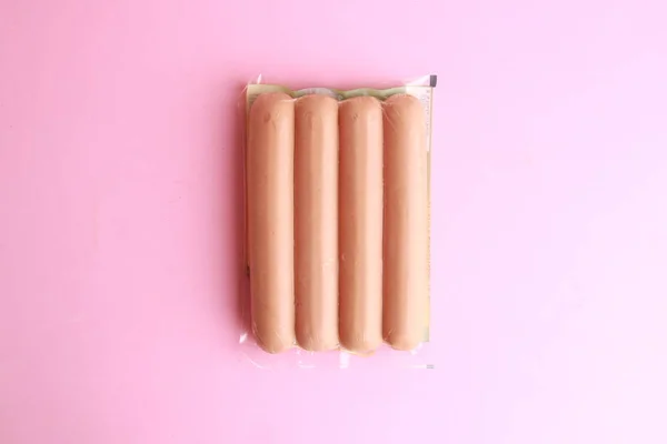 Deliciosas Salsichas Embaladas Plástico — Fotografia de Stock