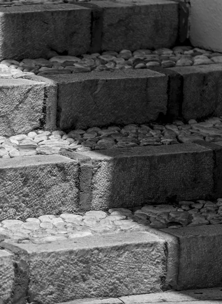 Gros Plan Noir Blanc Anciens Escaliers Pierre Dans Rue Ville — Photo