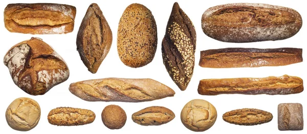 Dari Atas Berbagai Macam Komposisi Roti Dan Roti Dan Baguette — Stok Foto