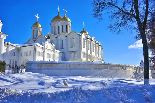 Assumption katedralen på vladimir på vintern, Ryssland. Royaltyfria Stockbilder