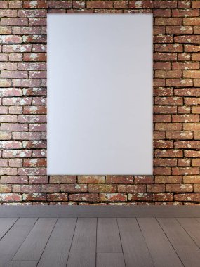 arka plan tuğla duvar kırmızı renkli poster çerçeveleri alay. 3D render