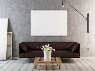 Klasik hipster tavan arası arka planı olan bir poster, 3 boyutlu görüntüleme