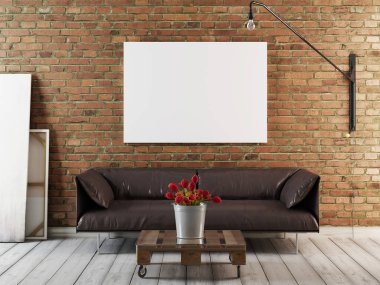 Klasik hipster tavan arası arka planı olan bir poster, 3 boyutlu görüntüleme