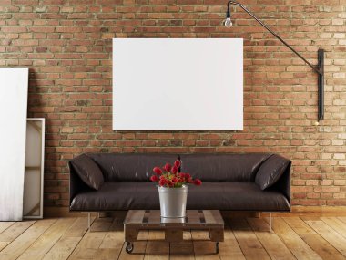 Klasik hipster tavan arası arka planı olan bir poster, 3 boyutlu görüntüleme