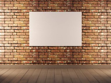 arka plan tuğla duvar kırmızı renkli poster çerçeveleri alay. 3D render