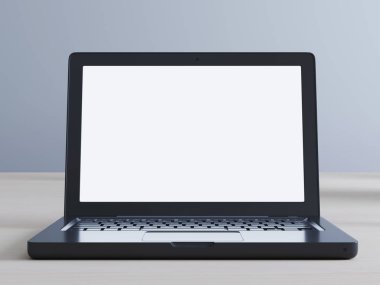 gri bir arka planda beyaz ekranı mockup ile dizüstü 3D render. 