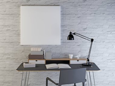 poster çerçeve şablonu, çalışma alanı arka plan, sahte 3D çizimi