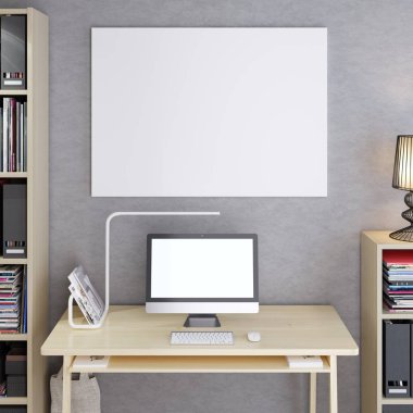 mockup boş ve poster iç hipster stilde görüntüler. 3D render.