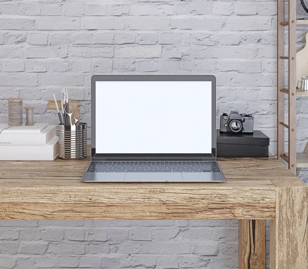Laptop Attrappen Auf Dem Desktop Hipster Stil Darstellung — Stockfoto
