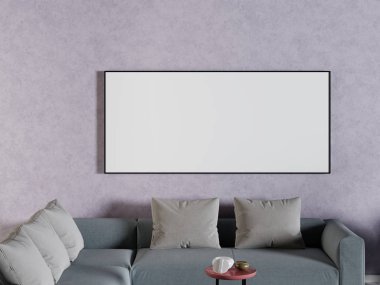 mockup poster formu kanepe çağdaş bir tarzda pembe duvar üzerinde. 3D render.