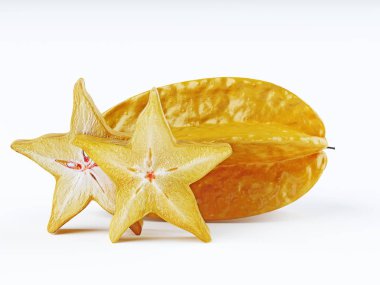 Star Meyve carambola veya starfruit (starfruit) beyaz bir arka plan üzerinde. Sarı bir meyvedir. 3D render.