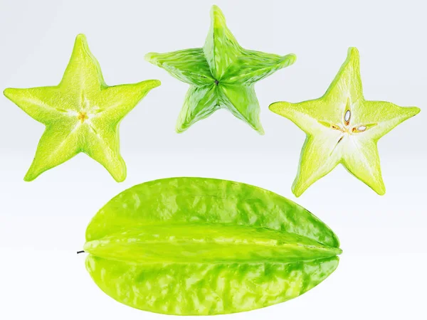 ゴレンシまたは Starfruit Starfruit 白い背景の上の緑の果実 果実は緑色です のレンダリング — ストック写真