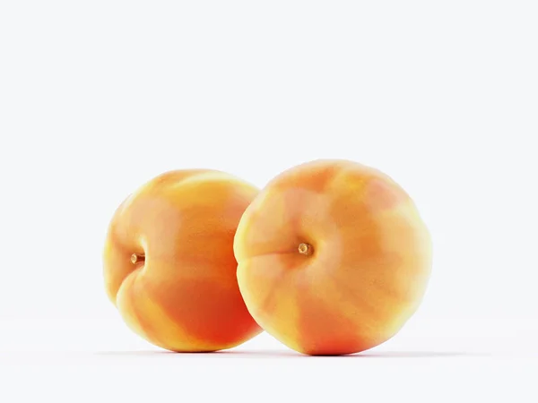 孤立した桃 白い背景の上の つの新鮮なモモ果実 のレンダリング — ストック写真
