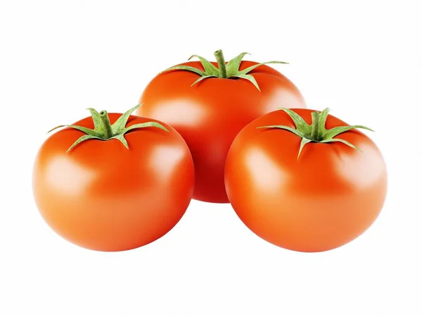 Three Ripe Fresh Tomatoes Isolated White Background Render — Stock Photo, Image