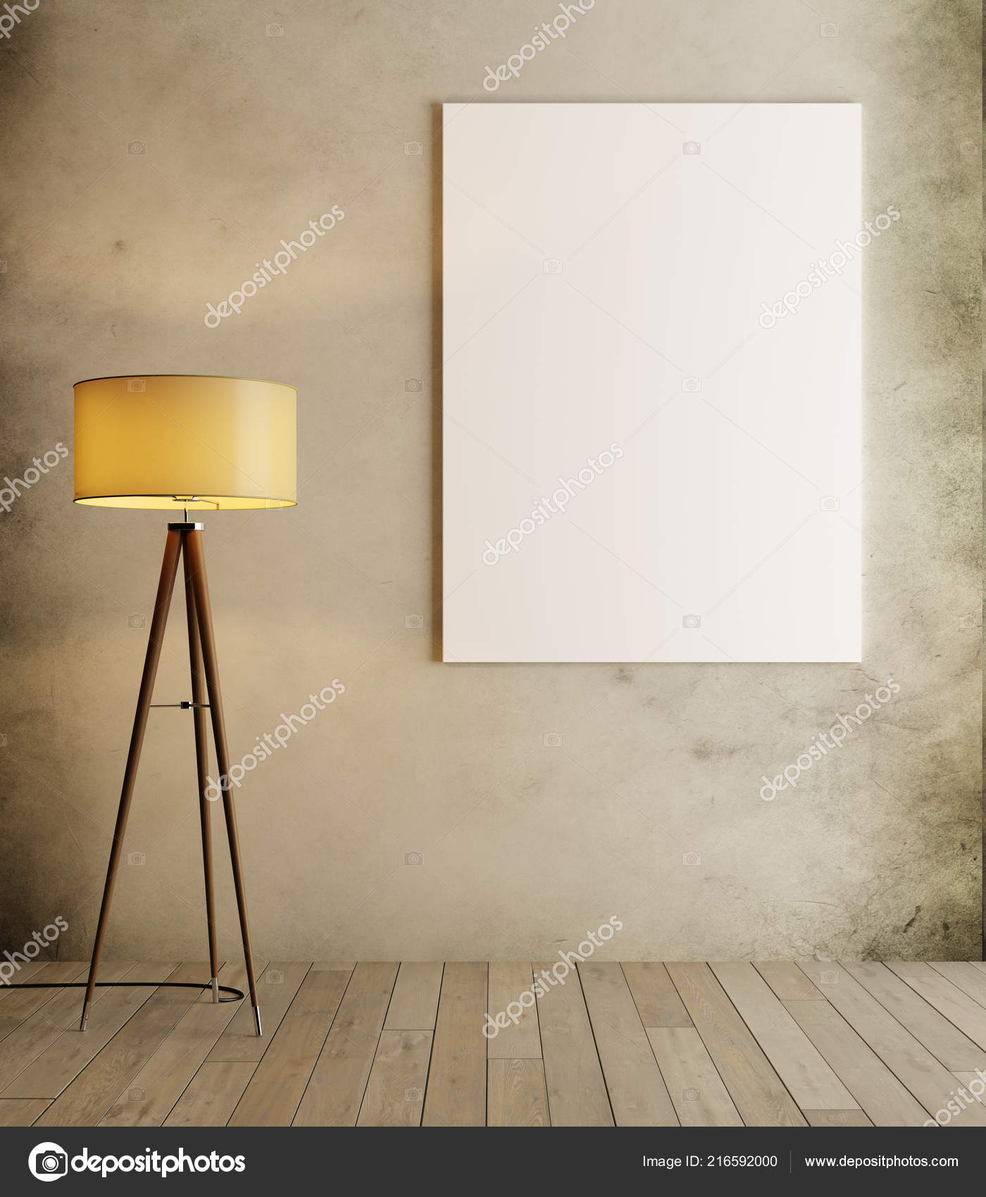 White Mock Trendy Hipster Interior Floor Lamp Render Stock