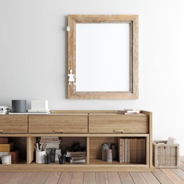 poster hipster iç raf arka plan, modern tarzı, 3d render ile alay