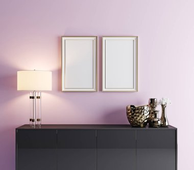 Oda, lüks stil iç arka plan, 3d render, 3d çizim posterdeki kadar alay