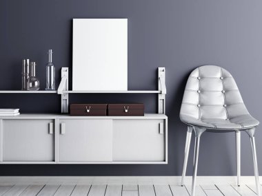 hipster iç, Minimalizm kavramı çağdaş iç, posterdeki 3d çizim