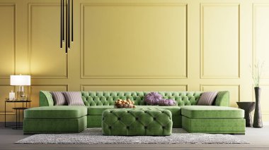 Modern parlak renkli iç. 3D render. 3D çizim