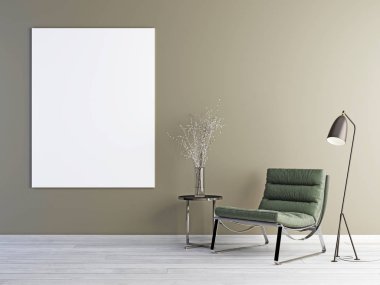 Boş poster, İskandinav tasarım iç, 3d çizim