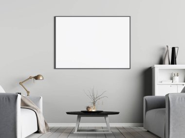 hipster iç emty duvar arka plan koltuk, İskandinav tarzı, 3d render, 3d çizim ile alay