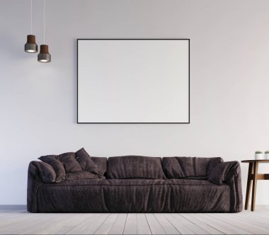 poster çerçevesi iç arka plan, İskandinav tarzı, 3d render, 3d çizim kadar alay