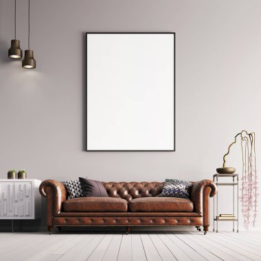 poster deri kanepe ve bitki ile klasik tarzda alay. 3D render