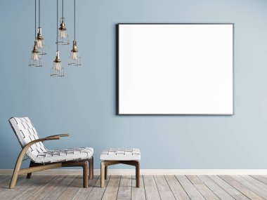 Resim mock-up çerçevesinde, iç tasarım lamba ile. 3D render